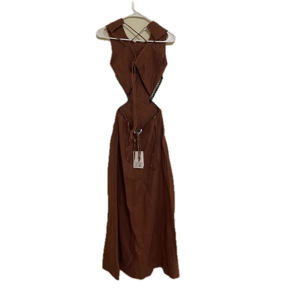 Ganni Hemp Maxi Dress with Beaded Trim Rootbeer Brown - Picture 8 of 16